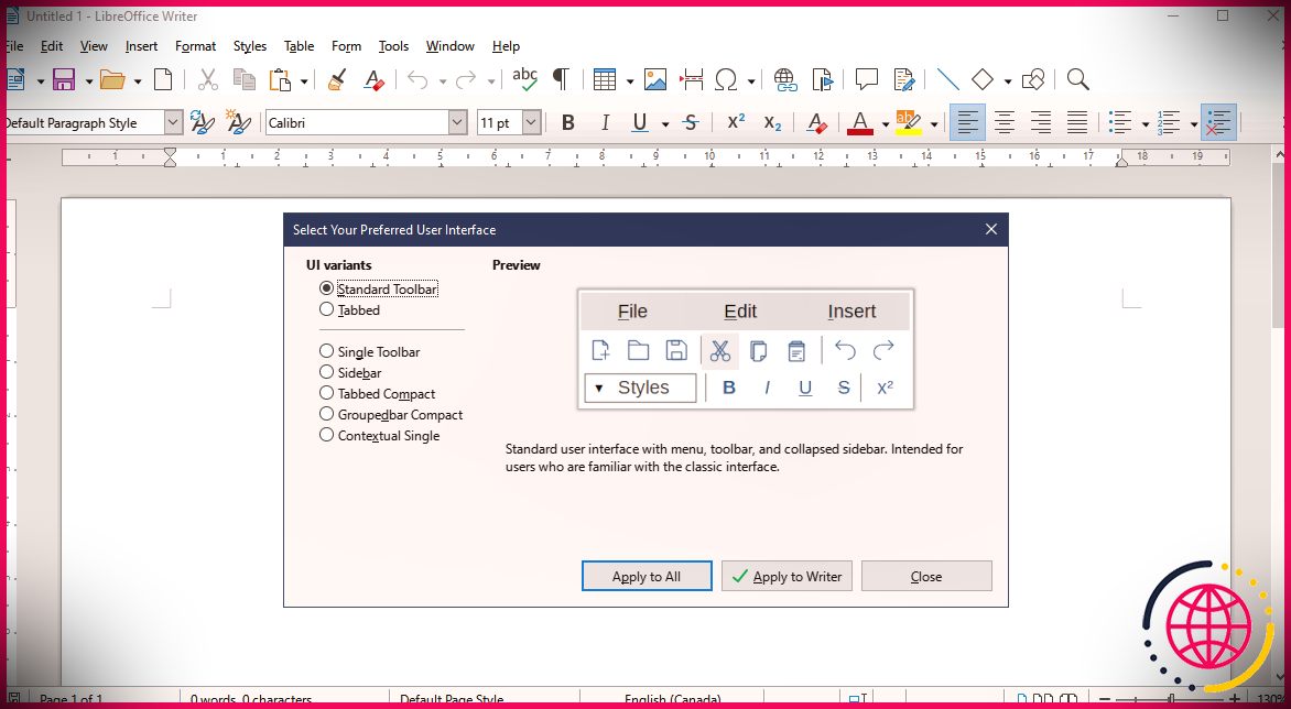 Modification de l'interface utilisateur dans LibreOffice