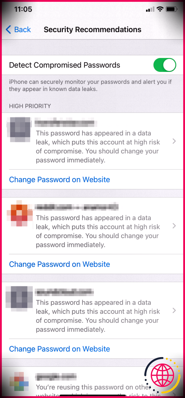 Modifier le mot de passe enregistré sur iPhone.