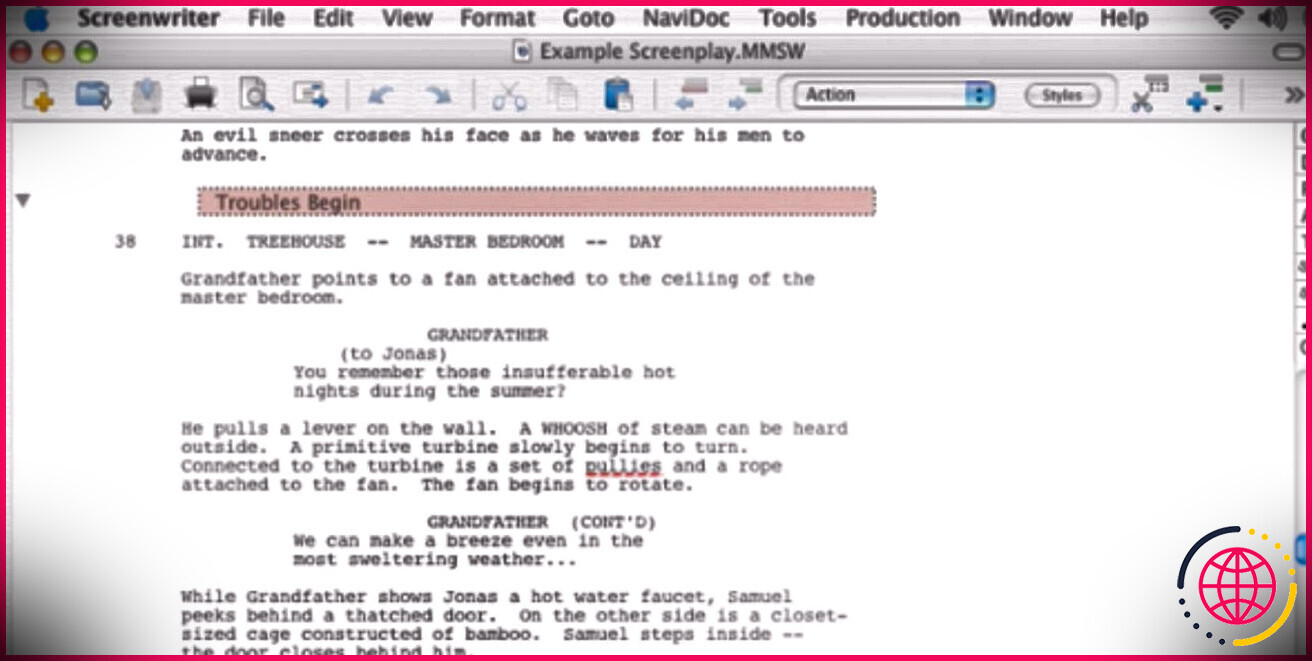 Movie Magic Scénariste montrant le script sur Mac