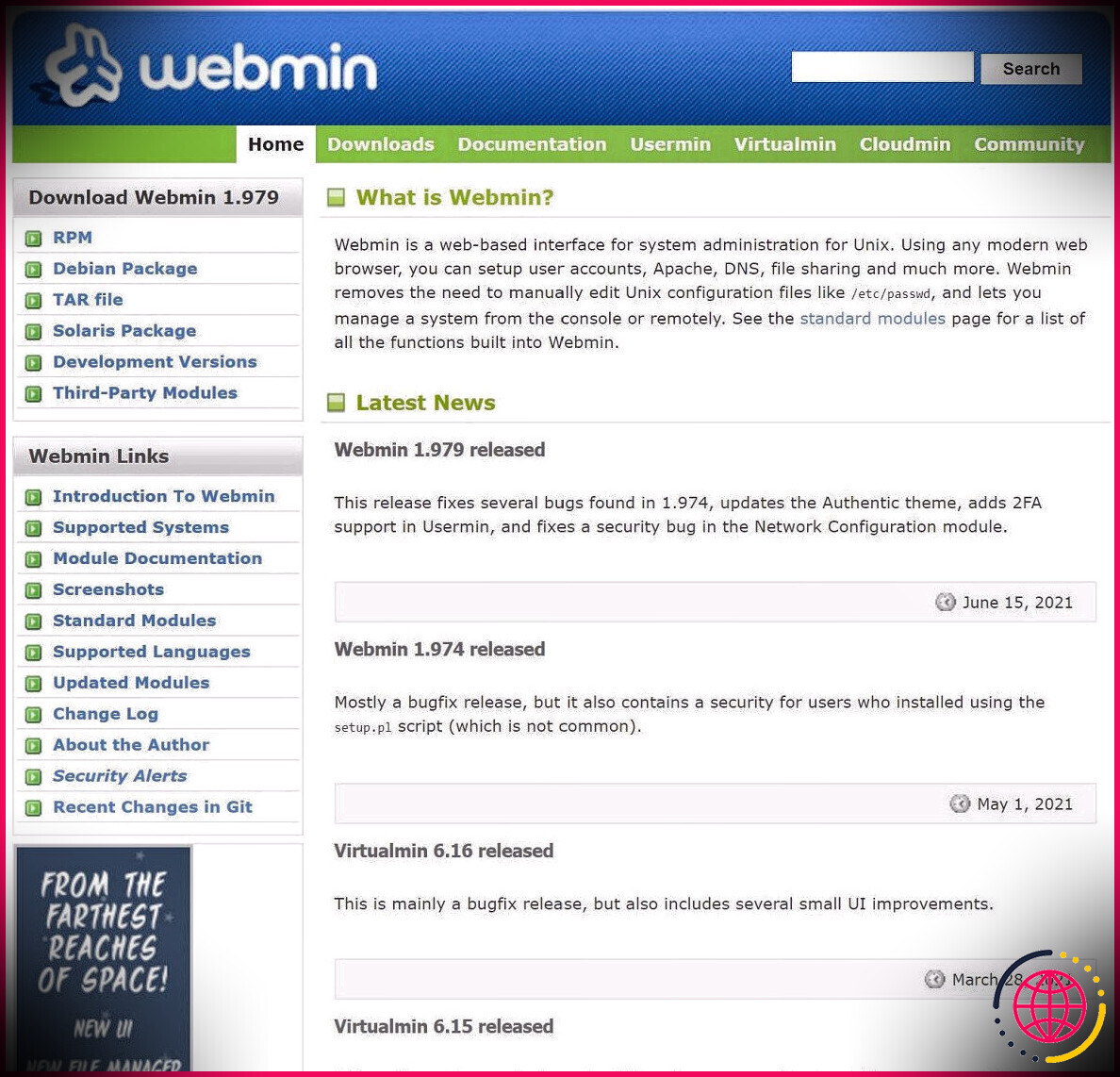 Outil d'administration système Webmin Linux