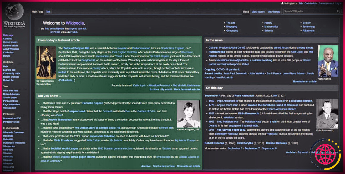 Page d'accueil Wikipédia
