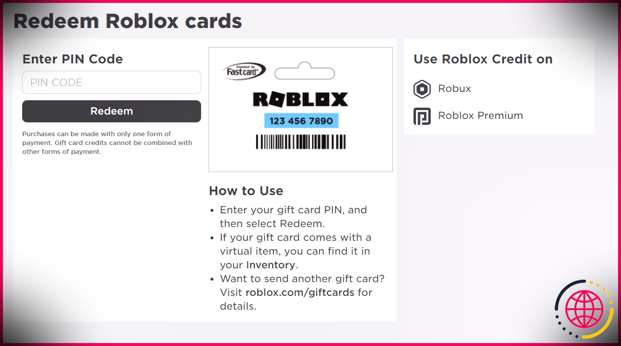 Page de carte de crédit Roblox.