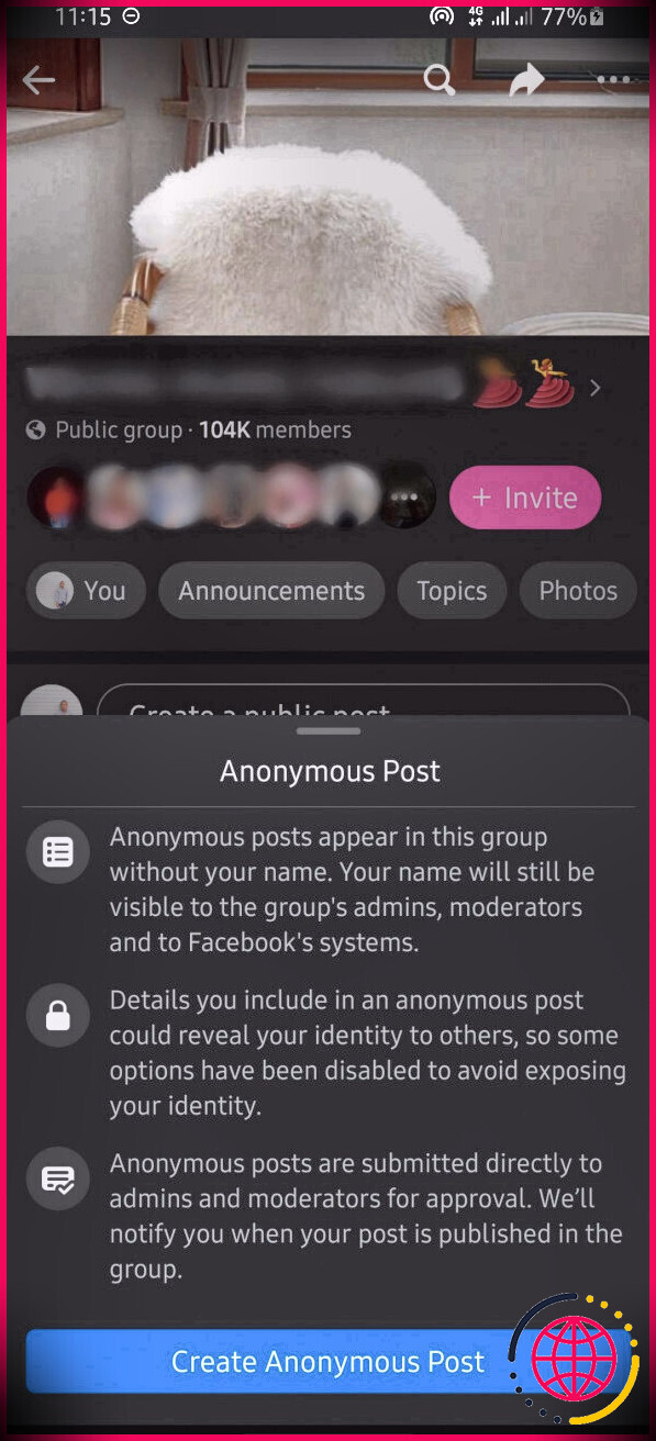 page de publication anonyme facebook