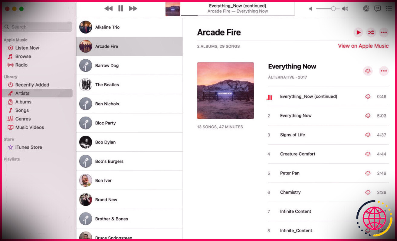 Page des artistes Apple Music