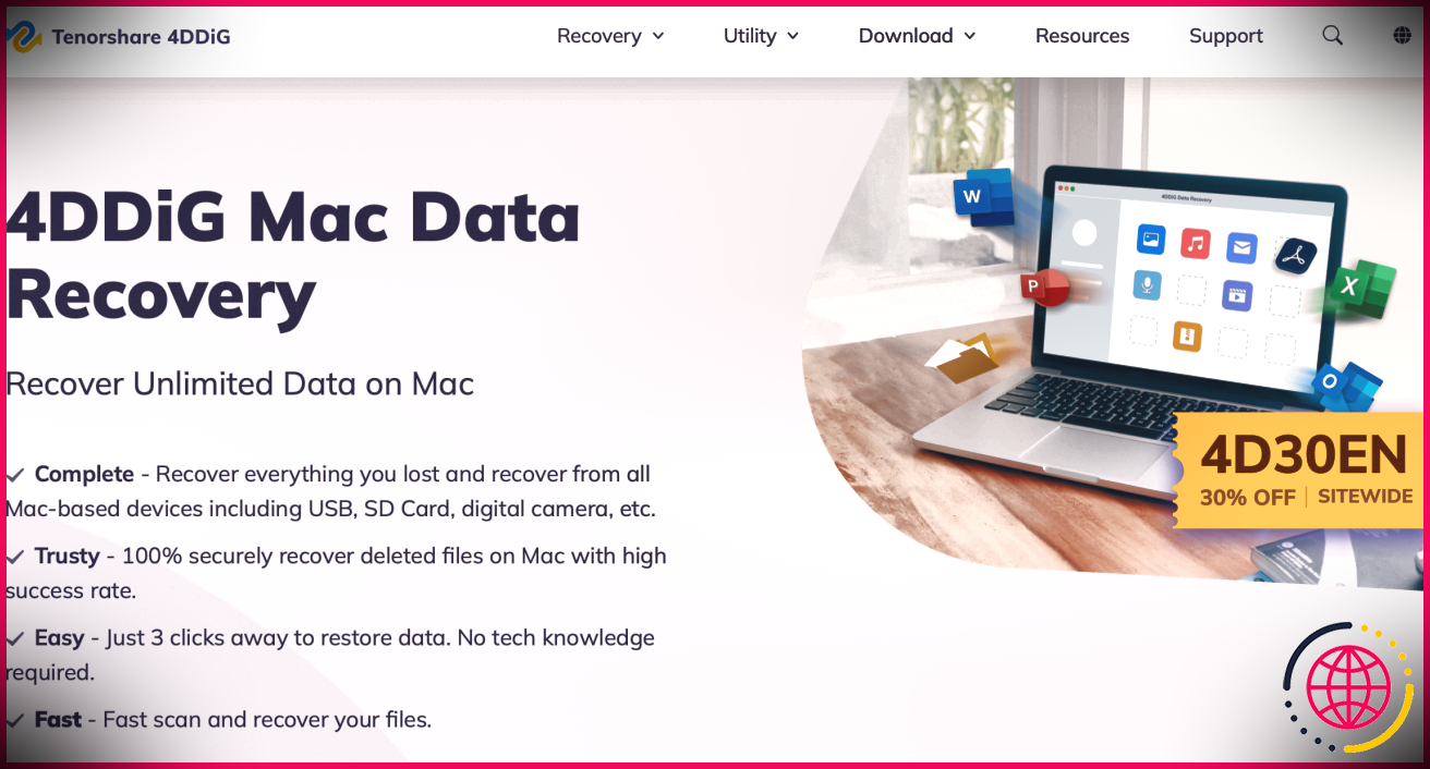 Page du site Web de récupération de données Mac 4DDiG