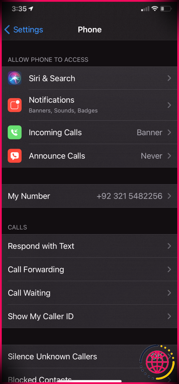 Paramètres de l'iPhone Annoncer les appels.