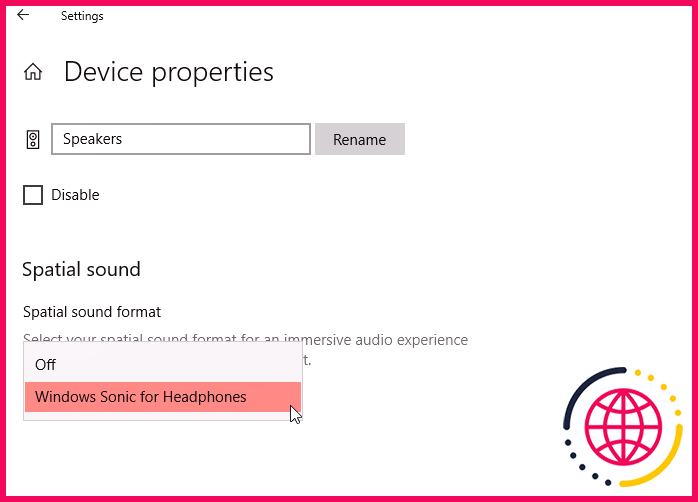 propriétés du périphérique audio windows 10