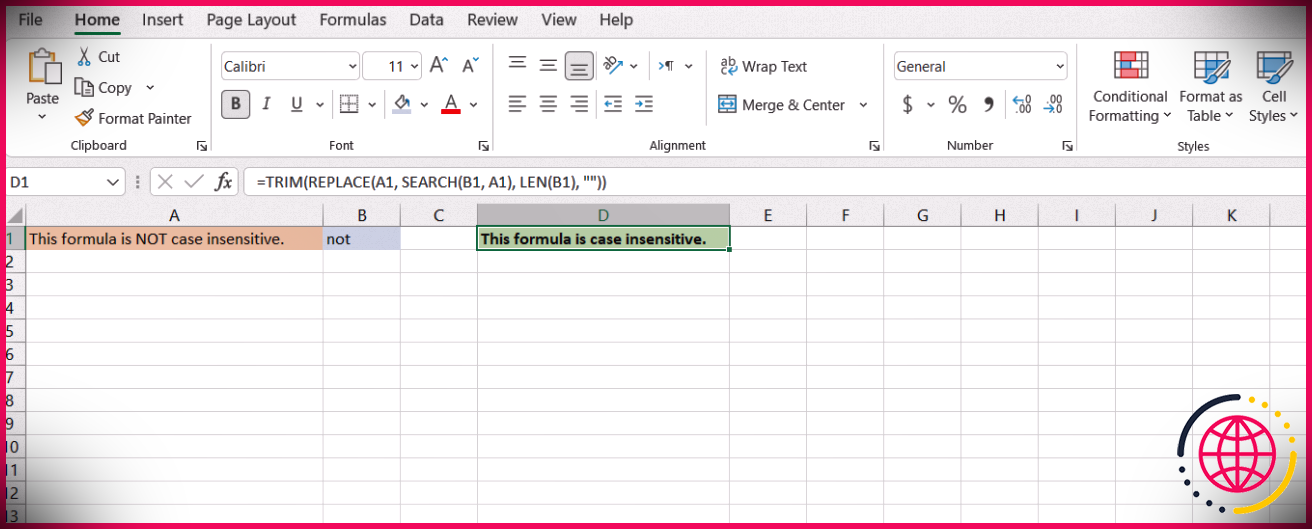 Soustraire du texte dans Excel à l'aide de la fonction REMPLACER.
