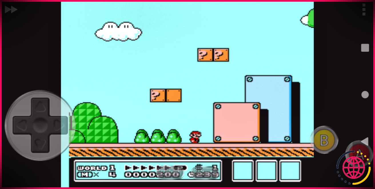 Super Mario Bros. 3 tournant sur NES.emu
