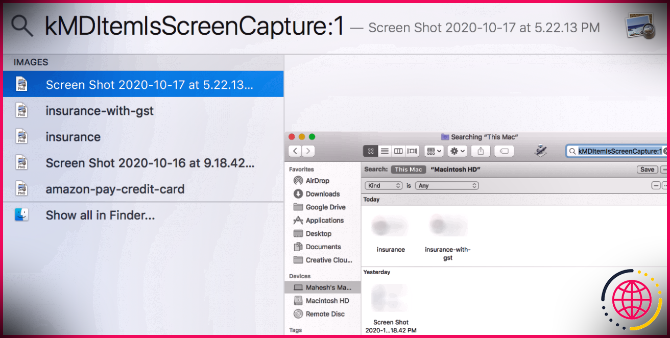 Trouvez toutes les captures d'écran Mac avec Spotlight