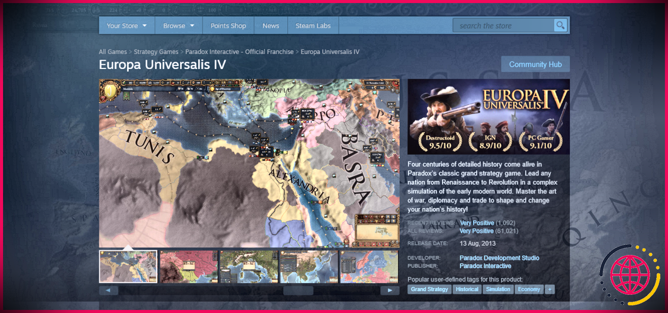 Une capture d'écran d'Europa Universalis IV sur Steam