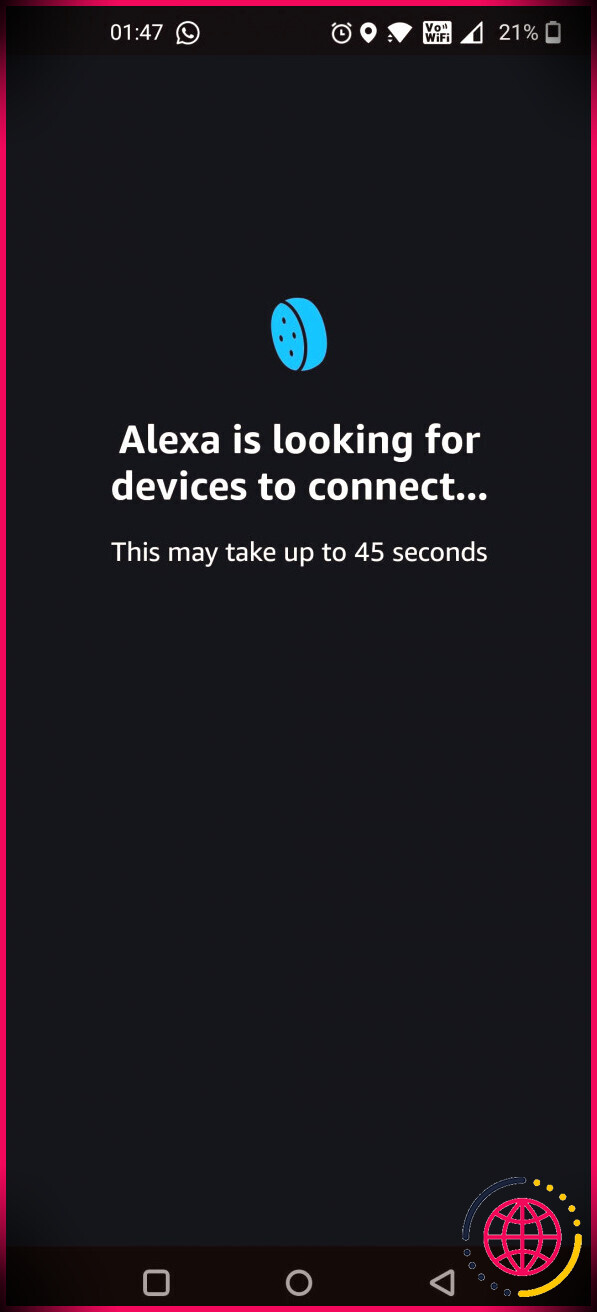 Alexa recherche un appareil sur l'application Alexa
