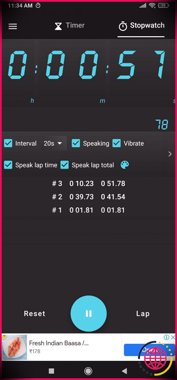 Le chronomètre de Speaking Timer donne des alertes vocales et vous pouvez compter les tours