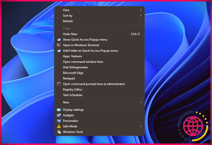 L'option de menu contextuel des outils Windows 