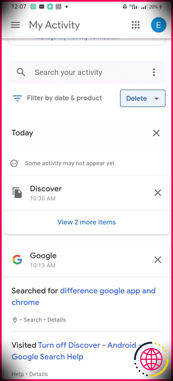 Supprimer l'option d'activité dans Chrome