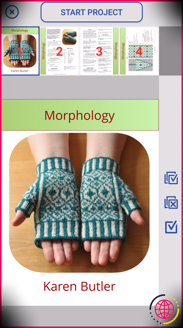 Modèle de gants sans doigts pour application de tricot Knitcompanion