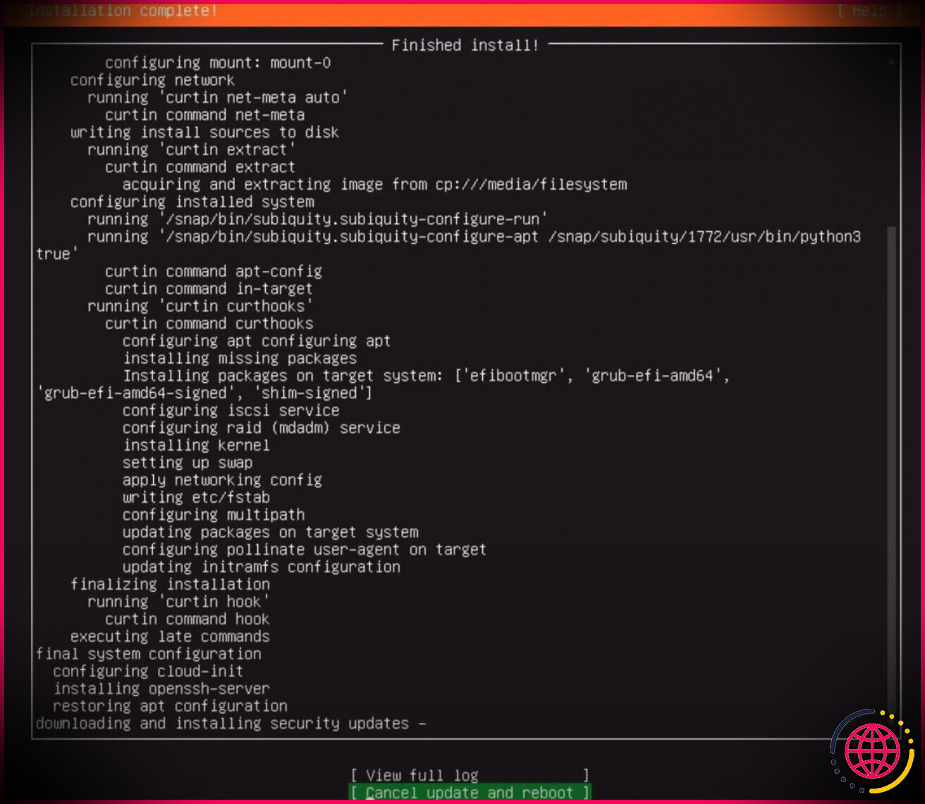 Installation du serveur Ubuntu terminée