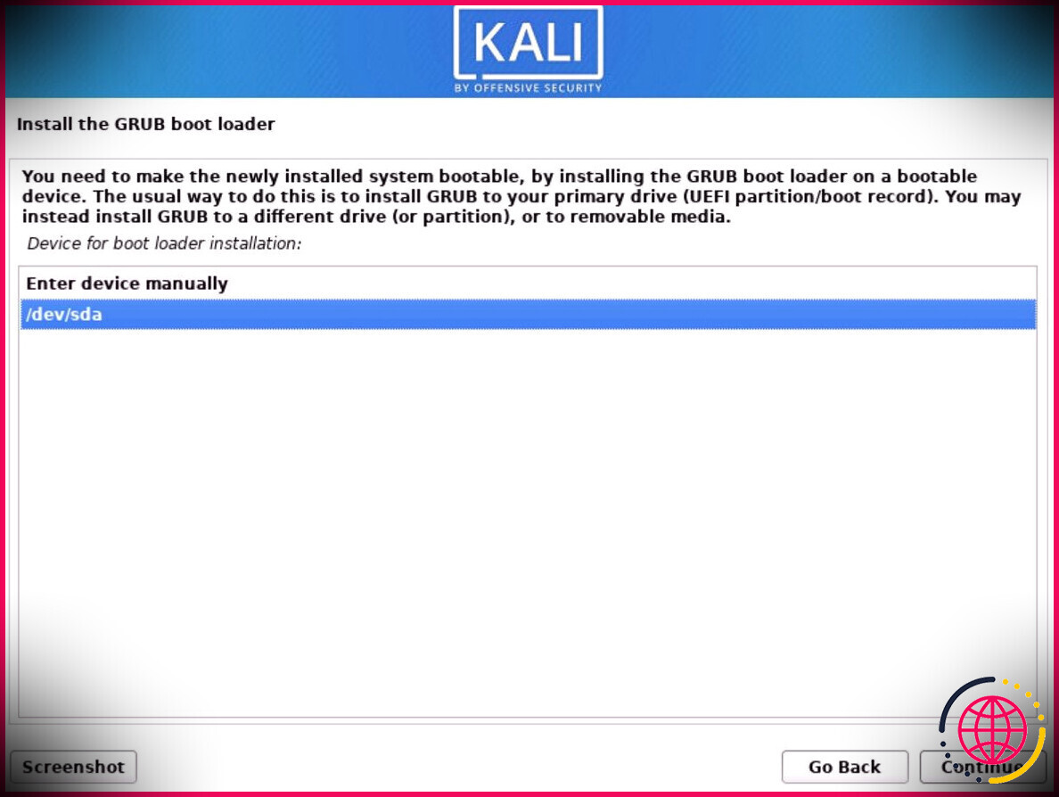 Installer le chargeur de démarrage GRUB dans Kali VMware