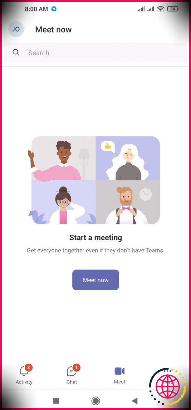 Application ouverte de réunion Microsoft Teams