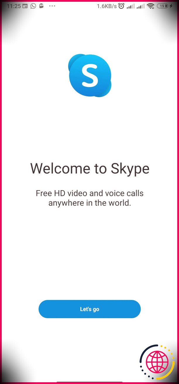 Page d'inscription à Skype