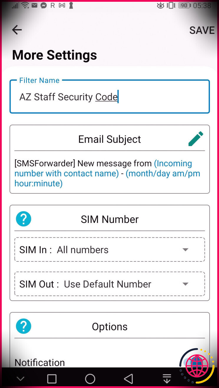 Plus d'options de paramètres dans SMS Forwarder