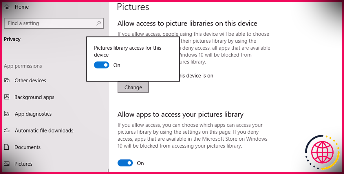 Accéder aux paramètres de la bibliothèque d'images dans Windows 10
