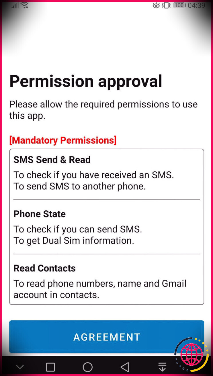 Approbations des autorisations de transfert de SMS
