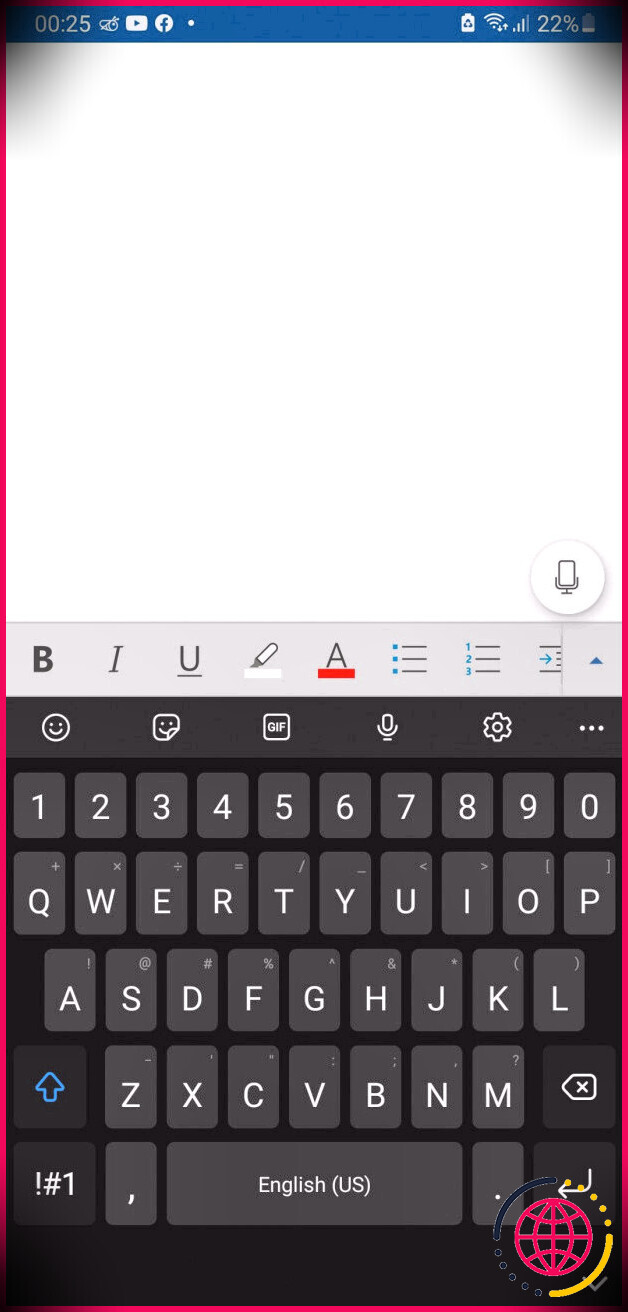 Capture d'écran de dictée MS Word sur Android 11