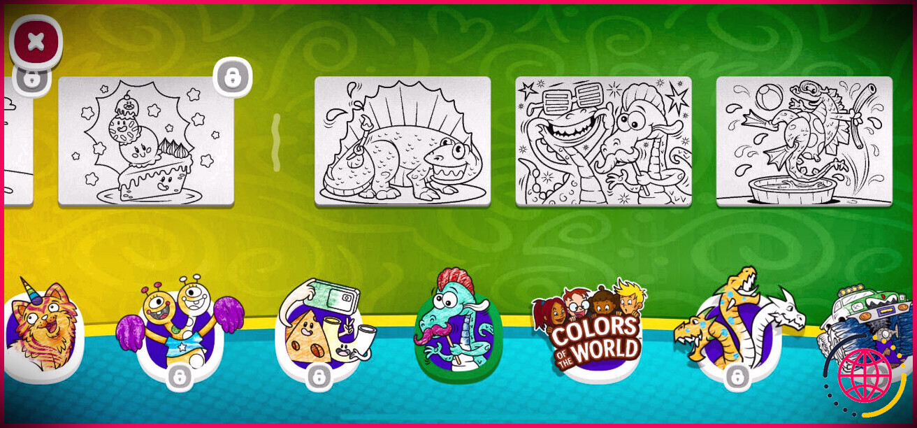 Capture d'écran des options de feuille de coloriage Crayola Créer et jouer.