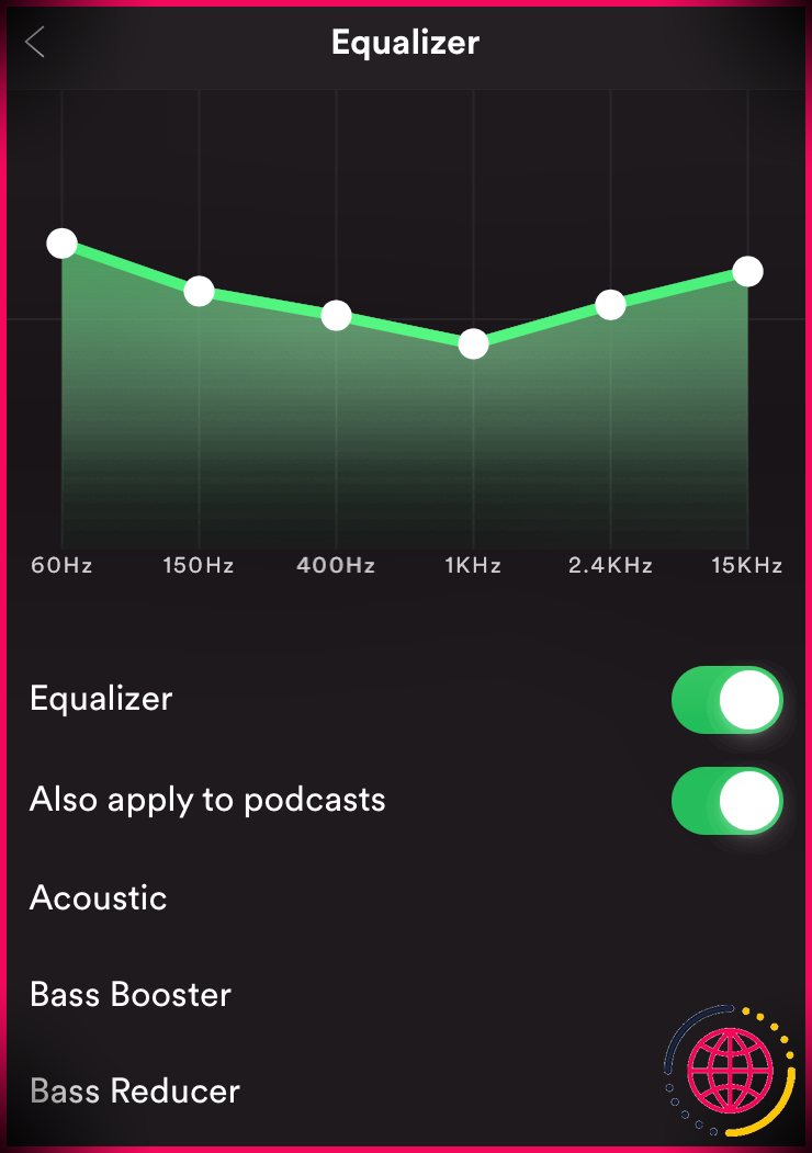 Capture d'écran iOS de l'égaliseur Spotify