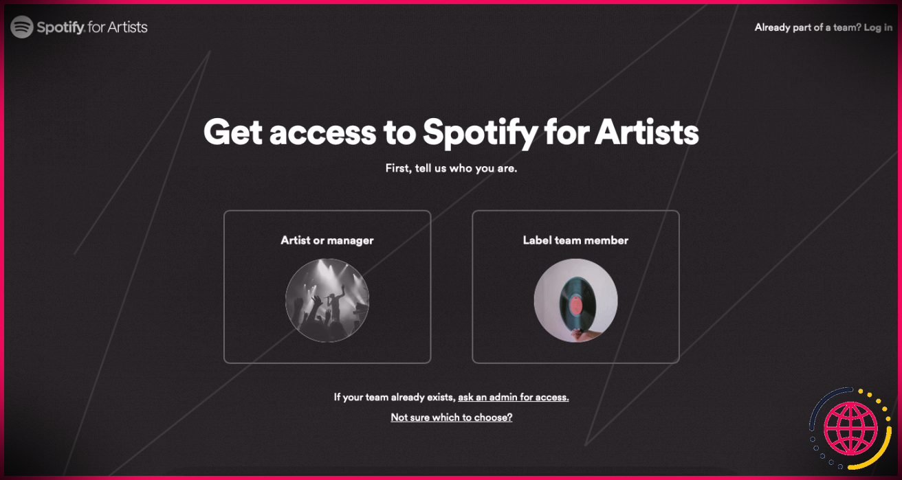 capture d'écran pour spotify pour les artistes réclamant des options