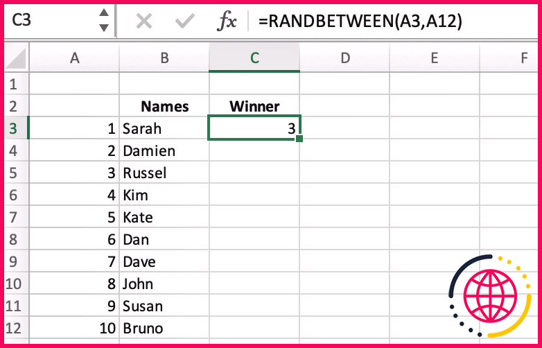 Choisir un gagnant au hasard à l'aide d'Excel