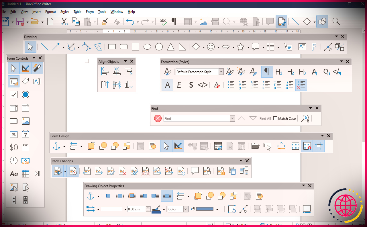Différentes barres d'outils flottantes de LibreOffice