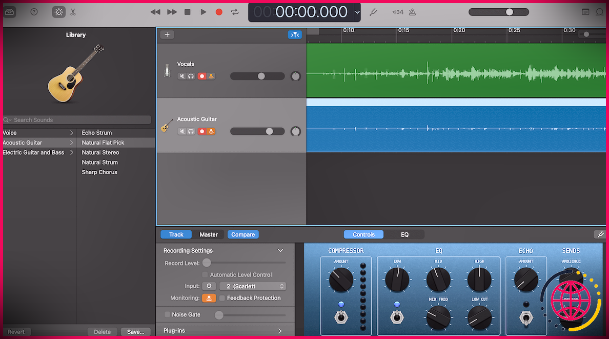 Enregistrement de deux pistes sur GarageBand à l'aide d'une interface audio (Scarlett 2i2)