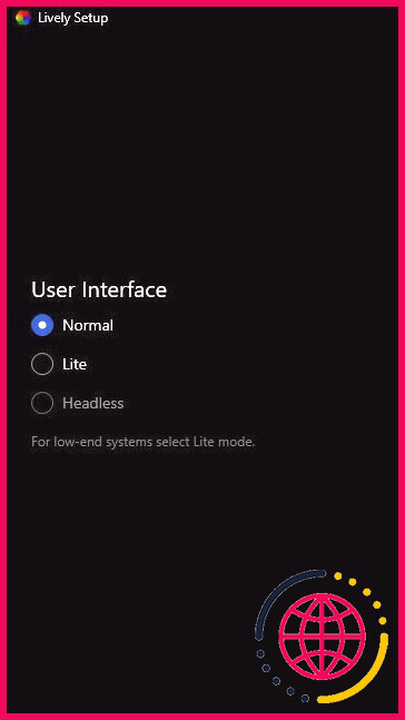 Interface utilisateur de configuration de fond d'écran animé