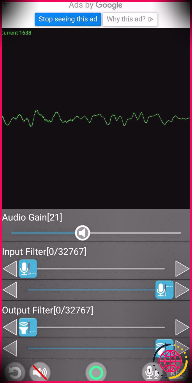 L'écran de réglage audio dans Amplificateur audio