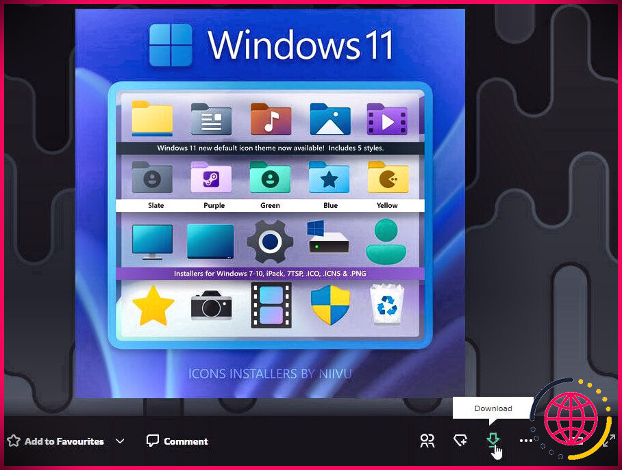 Lien de téléchargement pour le thème d'icônes Windows 11