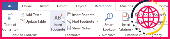 Notes de bas de page dans la barre d'outils Microsoft Word 2016