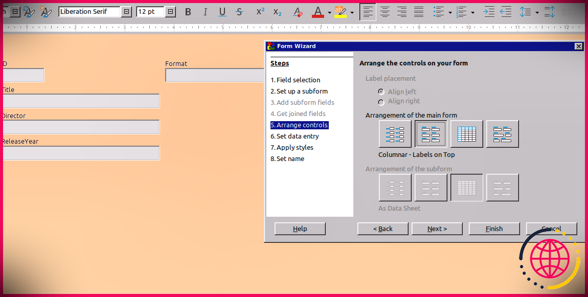 Organiser le formulaire dans LibreOffice Base