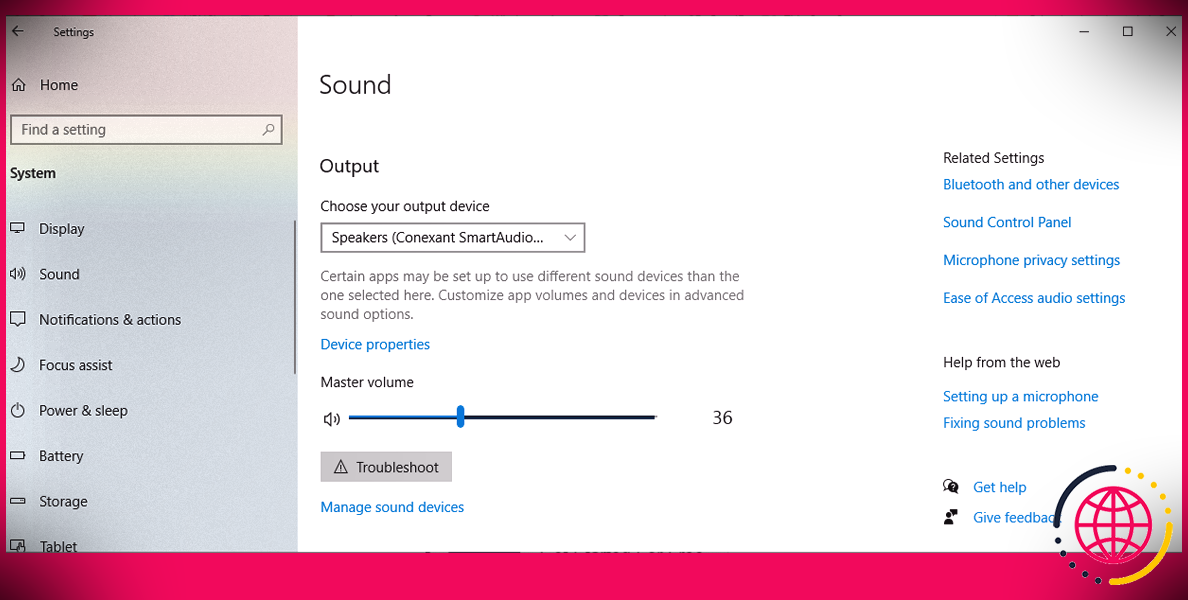 Paramètres audio dans Windows 10