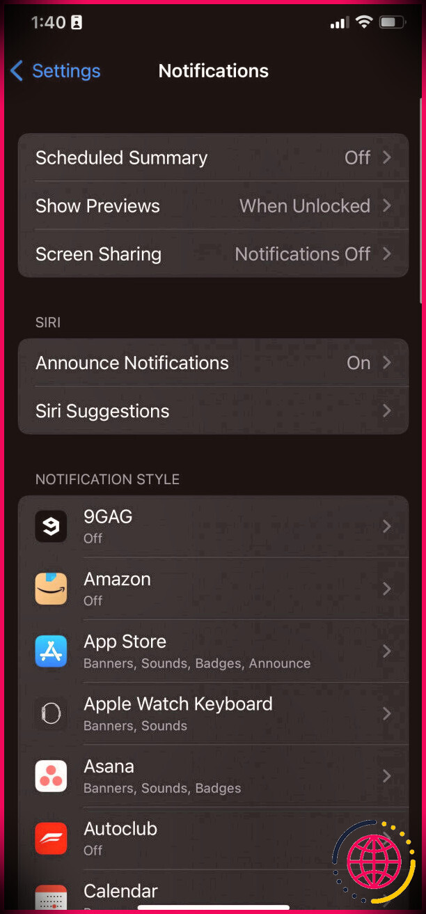 Paramètres de notification sur iPhone