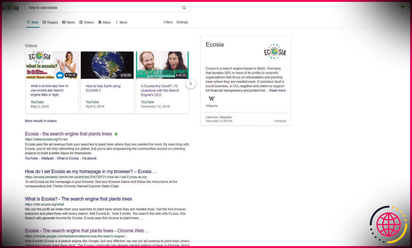 Recherche google Ecosia