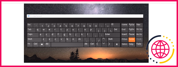Une capture d'écran du clavier à l'écran de Windows