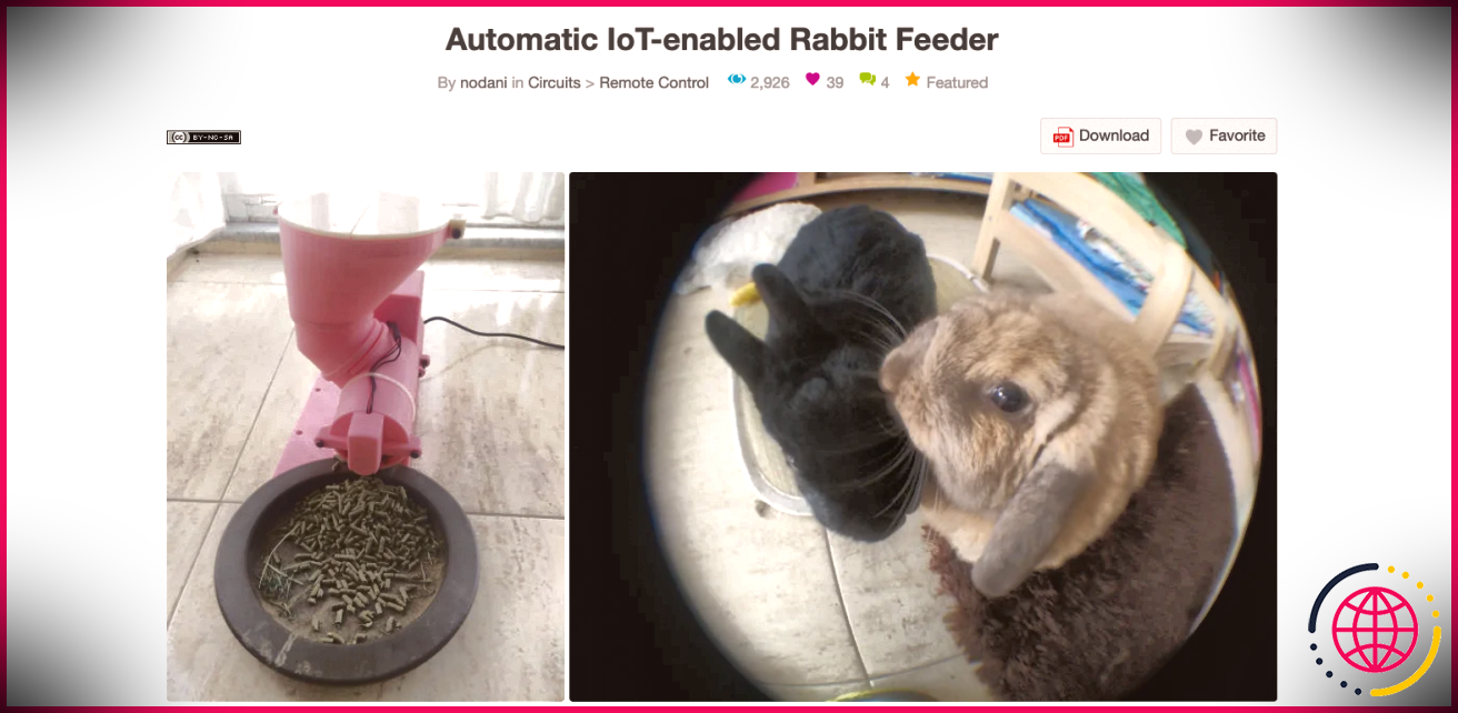 Une capture d'écran montrant une image d'une mangeoire à lapin rose à côté d'une image de deux lapins