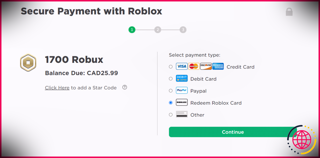 Utiliser les cartes-cadeaux Roblox comme mode de paiement.