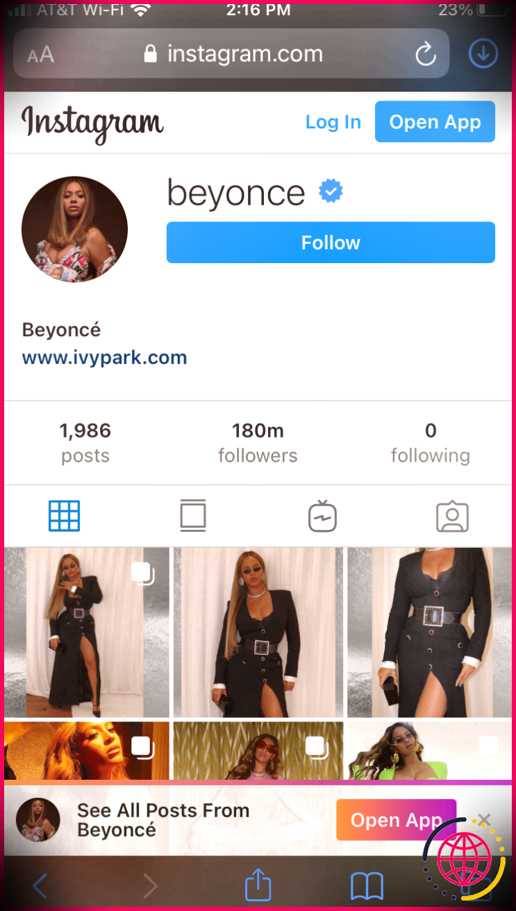 Voir le compte Instagram de Beyonce sans se connecter