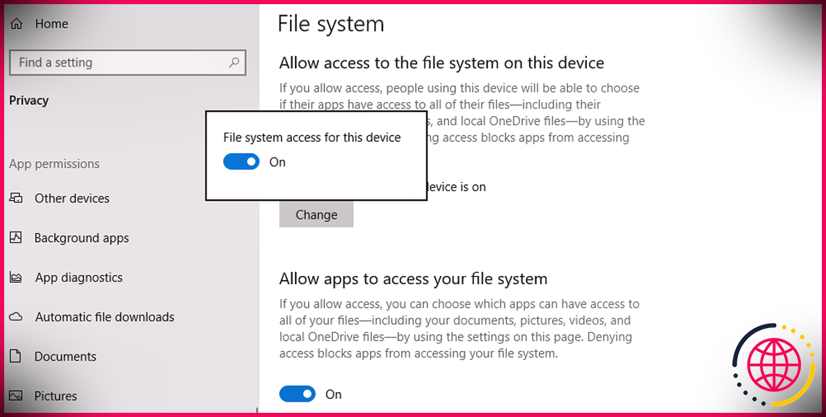 Accéder aux paramètres du système de fichiers dans Windows 10