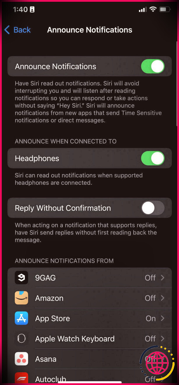 Annoncer les paramètres de notification sur iPhone