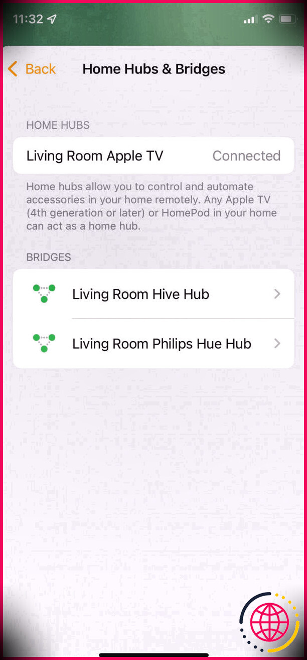 Application iOS Home affichant Home Hub