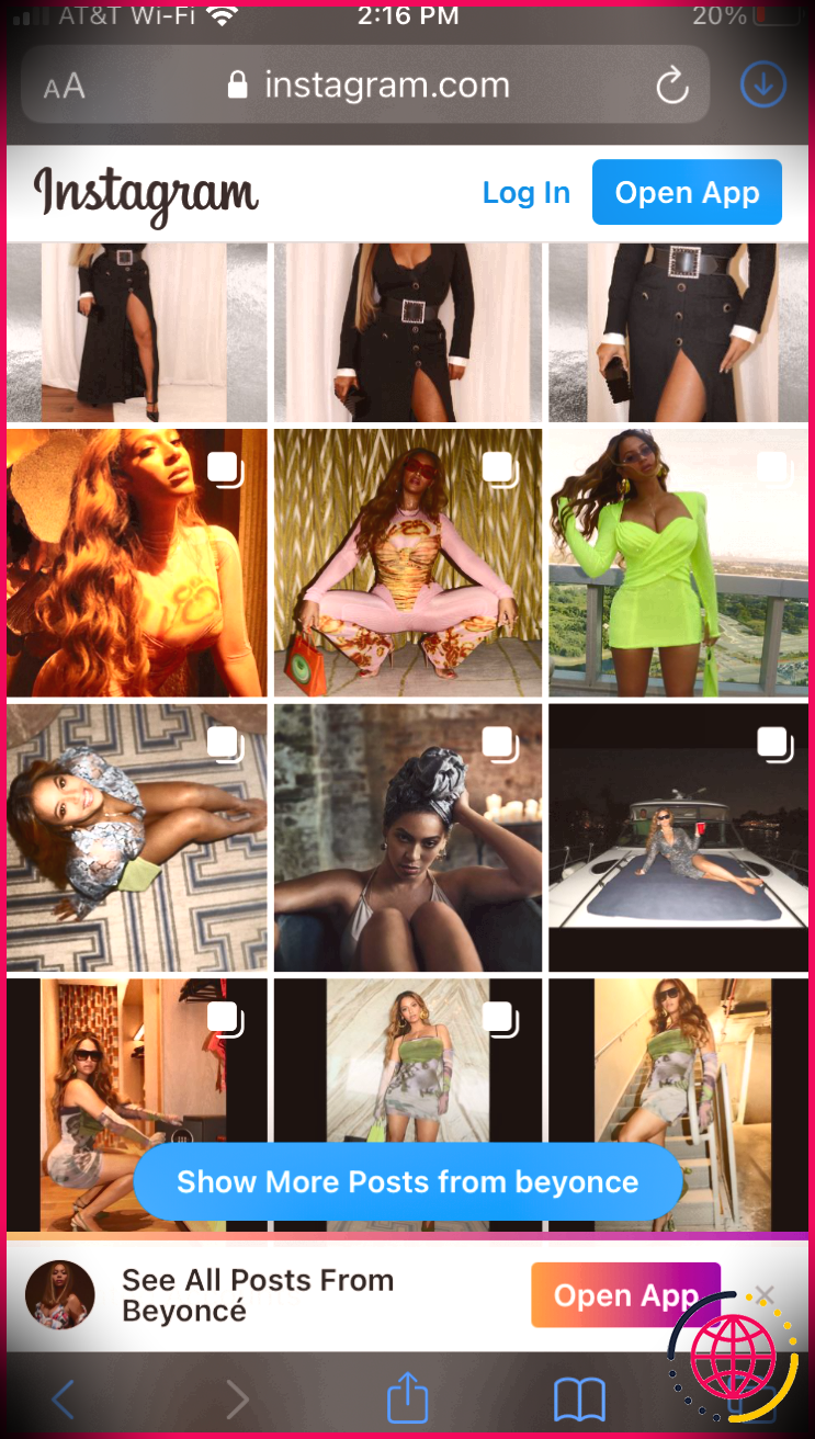 Compte Instagram de Beyonce sans se connecter